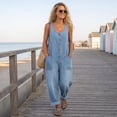 thumbnail image 4 of Dwralegc Loose Denim Jumpsuit for Women Casual Jean Overalls Baggy Cargo Jumpsuit Sleeveless Bib Overalls Pockets Blue 2XL, 4 of 7