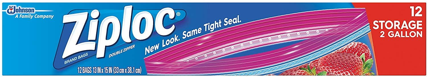 Ziploc Double Zipper Storage Bag, 2 Gallon Jumbo, 12-CountPack of 3