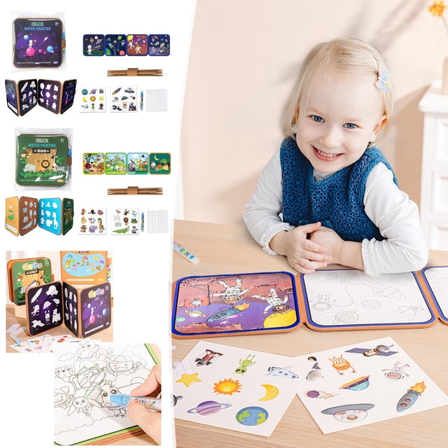 Libro Mágico de Dibujo al Agua para Niños, Libro para Colorear Reutilizable Sin Desorden, Diseño Plegable Portátil, Tapete Educativo de Garabatos con Animales, Letras, Números para Niños Pequeños