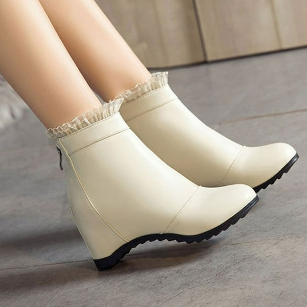 Zapatos de aumento de altura para mujer Botines de tacón de cuña de encaje de color sólido de moda casual Wmkox8yii sa2913