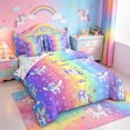 thumbnail image 2 of meiyoeat Colorful Kawaii Unicorn 7-Piece Twin Bedding For Girls,Dreamy Rainbow Gradient Stripes Bedding Comforter Set For Kids,Colorful Stars Reversible, 2 of 7