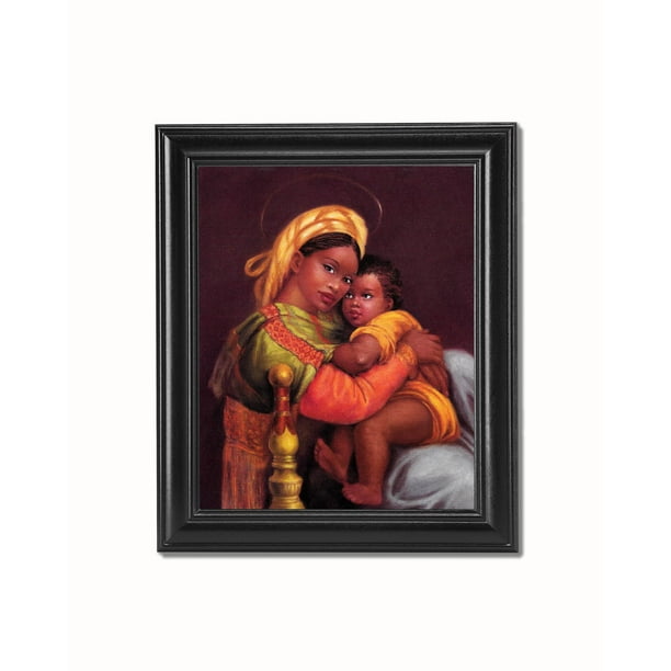 African American Black  Angel  with Child Black  Framed  8x10 