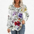 thumbnail image 2 of hxobax Womens Casual Blouse Floral Long Sleeve Shirts Tunic Top for Leggings Crewneck Pleated Tshirt, 2 of 5