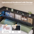 thumbnail image 6 of Corner Bed Frame Full Size with Storage Bookcase, 3 Drawers, LED Lights & Charging Station, Full Platform Bed Frame with Upholstered Headboard and Open Shelf, Metal Corner Daybeds for Teens, Black, 6 of 9