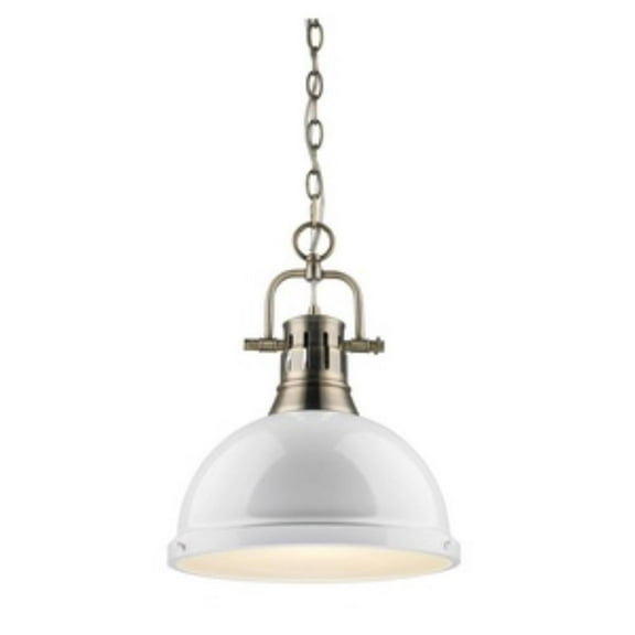 1 Light Chain Pendant in Classic Style 16.88 inches High By 14 inches Wide-Aged Brass Finish-White Shade Color Bailey Street Home 170-Bel-4159569