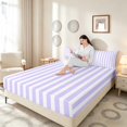 thumbnail image 3 of Manfei Geometric Stripe Bed Sheets,Contemporary Minimalist Fuul Size Sheets, Lavender White, Reversible 4 Pieces1 Flat Sheet + 1 Fitted Sheet + 2 Pillowcases, 3 of 6