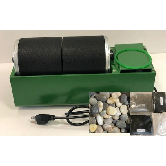 Dual Rotary Rock Tumbler Lapidary Polisher & Rough Rocks and Media - 6 lb capacity