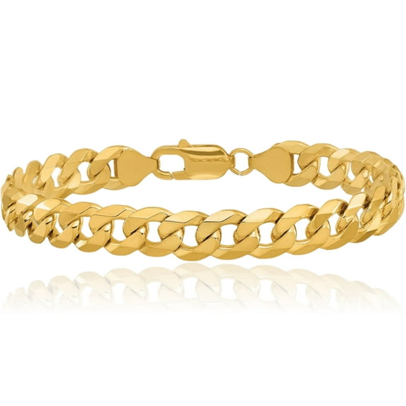 14K Solid Yellow Gold 8mm Curb Link Chain Bracelet