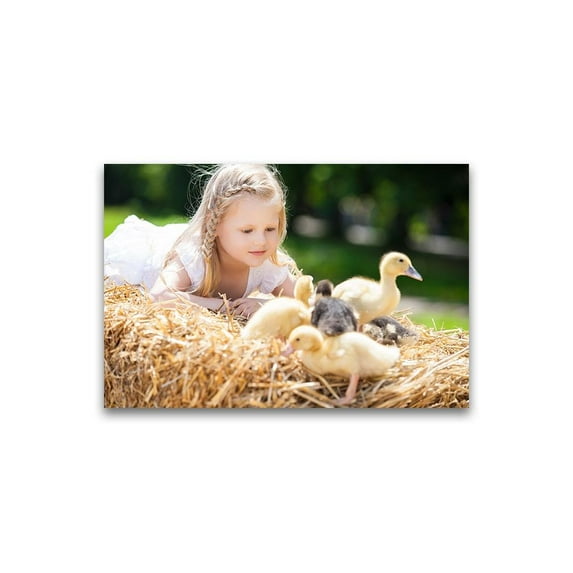 Litttle Girl With Ducklings Poster -Image by Shutterstock
