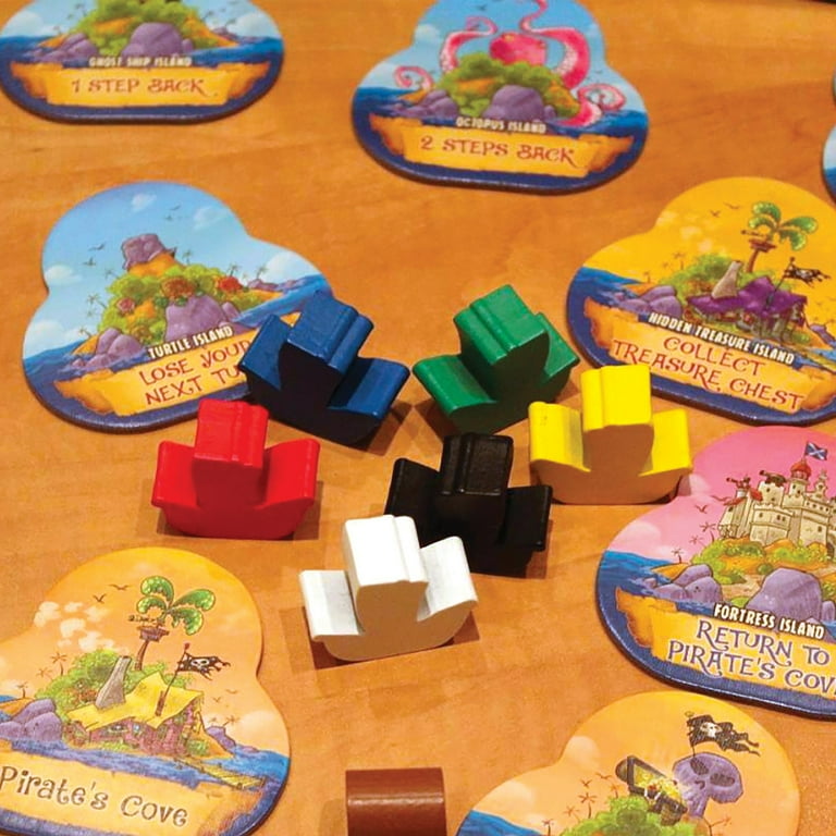 Pirate dice board game for children with treasure island map