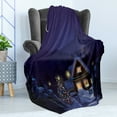 thumbnail image 4 of Christmas Soft Flannel Fleece Blanket, Winter Scenery with Designed House and Tree at Night Family Themed Concept Art, Cozy Plush for Indoor and Outdoor Use, 60" x 80", Purple Blue, by Ambesonne, 4 of 5