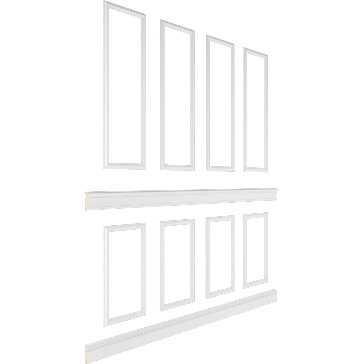 Ekena millwork 94 1/2"L (Adjustable 108"H to 132"H) Ashford Square Panel Stacked Wall Wainscot Paneling Kit