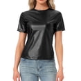 thumbnail image 1 of INSPIRAR CHIC Blusas de fiesta brillantes de manga corta texturizadas metálicas para mujer L Negro, 1 of 6