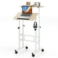 thumbnail image 1 of Giantex Bureau Debout Mobile, Bureau Réglable en Hauteur Assis-Debout, Bureau Portable pour Ordinateur Portable, Poste de Travail Informatique à 2 Niveaux pour Bureau à Domicile, Naturel, 1 of 9