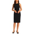 thumbnail image 2 of INSPIRE CHIC Sleeveless Sheath Dress for Women's Office Round Neck Belted Business Pencil Dresses XS Black, 2 of 6