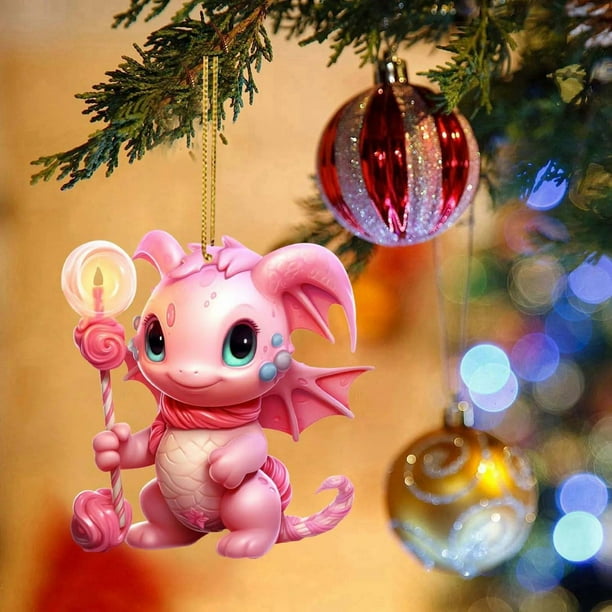 pstuiky Colgante plano acrílico para decoración navideña: dinosaurio, colgante para coche, Navidad y Año Nuevo.