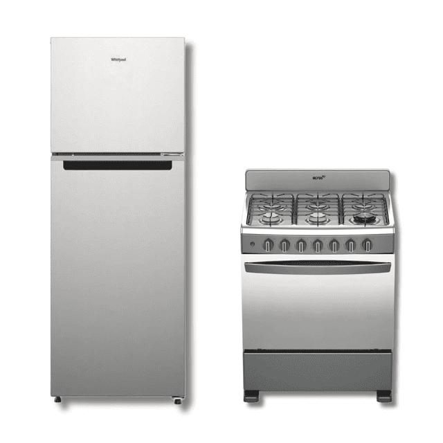 COMBO ESTUFA ACROS AFR7130G 30" TITANIO + REFRIGERADOR WHIRLPOOL WT-1130M 11P SILVER