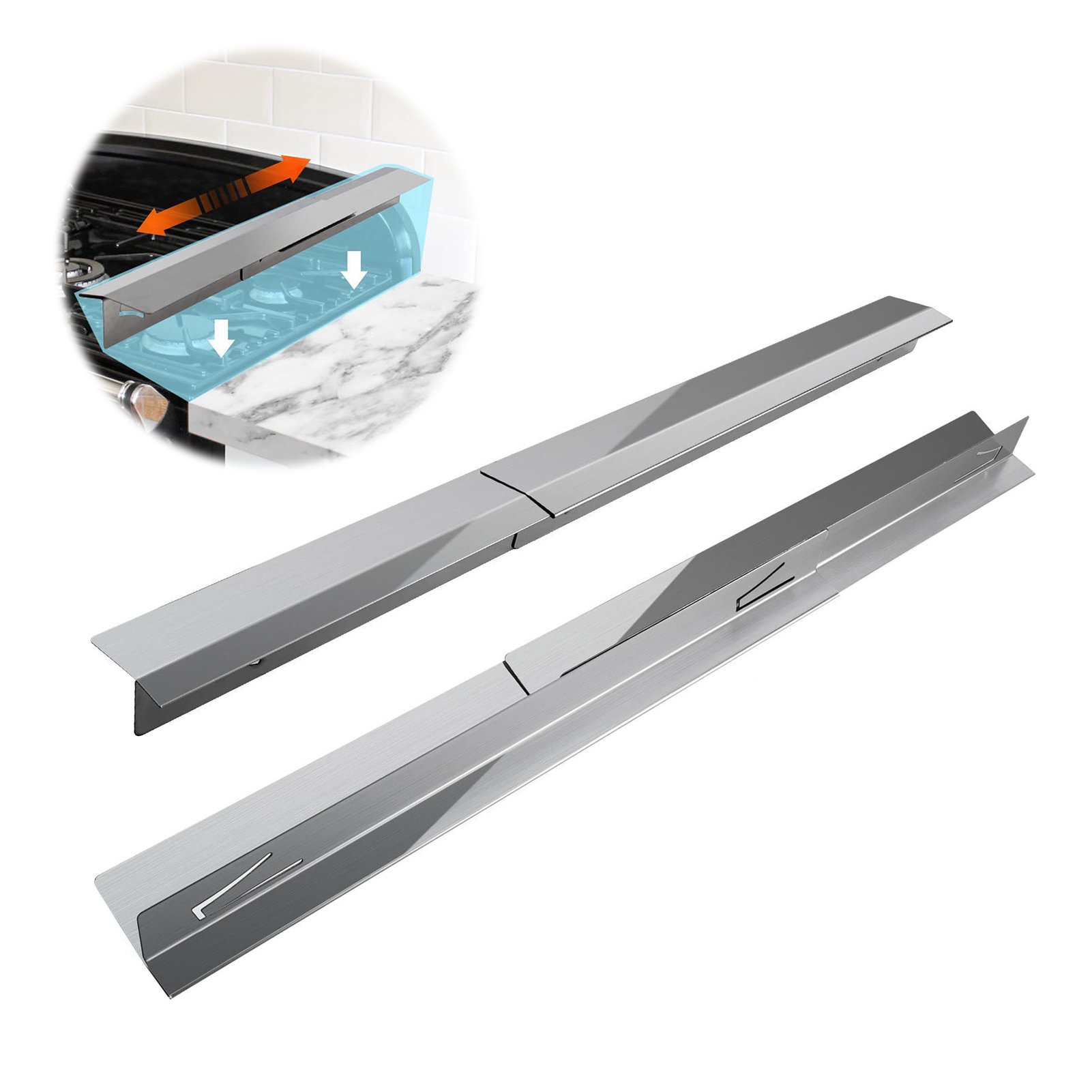 Hariumiu 2Pcs Stainless Steel Stove Gap Covers Heat Resistant Stove Guard Adjustable Length Stove Gap Filler for Kitchen Oven Counter Range Trim Kit