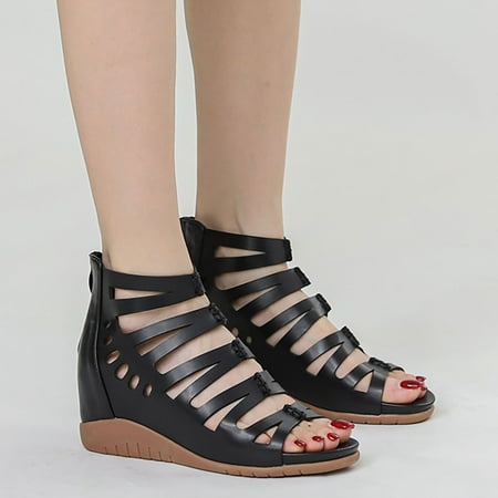 

LEEy-World Platform Sandals Sandals for Women Strappy Sandal Adjustable Flat Sandals with Buckled Ankle Strap Simple Classic Sandals Ladies Sandals