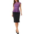 thumbnail image 2 of INSPIRE CHIC Women's Lace Floral Crochet Round Neck Sleeveless Peplum Blouse Top S Dark Purple, 2 of 5
