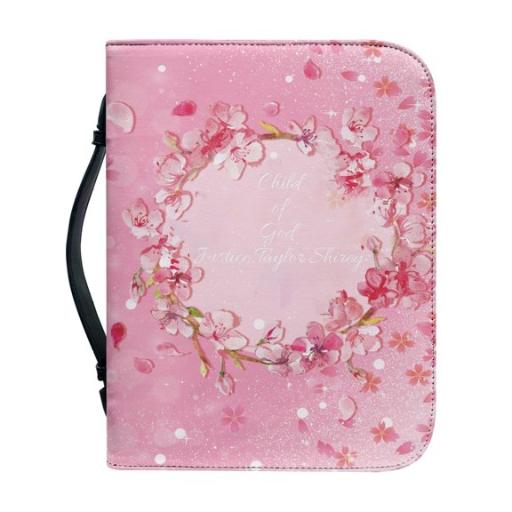 HELLHERO Cherry Blossom PU Leather Bible Bag, Protective Zippered Bible Cover for Bible Study and Church, Portable Tote for Women and Men