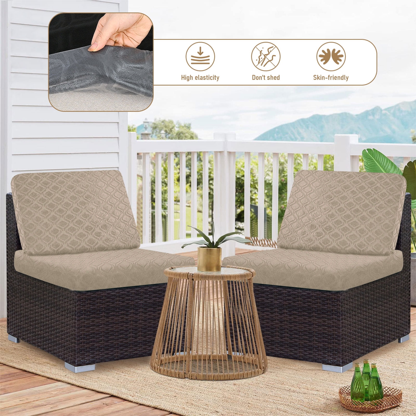 Topchances 6Pcs Patio Cushion Covers, Stretch Outdoor Water Resistant Sofa Cushion Cover Replacement for Patio Furniture Protector (Khaki)