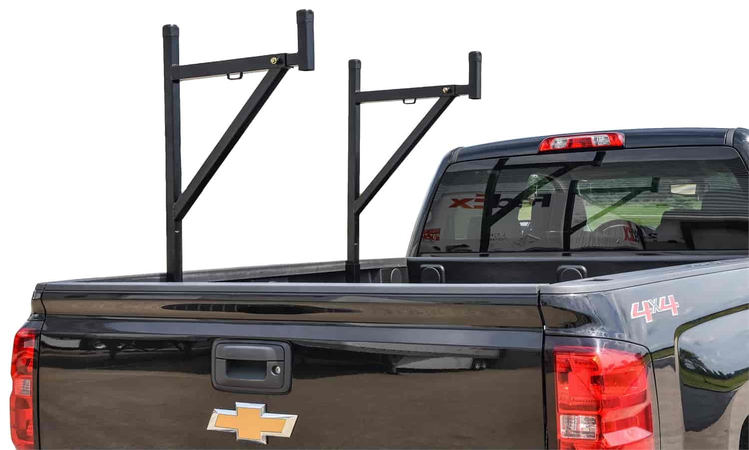 AA-Racks Model X38 Short Bed Truck Ladder Rack Side Bar with Long Over-cab Ext -Matte Black 