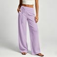 thumbnail image 2 of Tanghaowl Women's Pants, Elegant Pleated Wide Leg Tows Daytime Comfort Fit Women's Casual Bottoms For Everyday Wear With Elastic Waist And BreathableDesign Purple L, 2 of 4