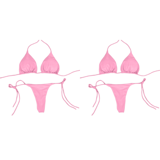 Traje Baño Dos Piezas Con Cuello Halter para Mujer Cordones Spandex Sólido Sexy Tanga () Rosa