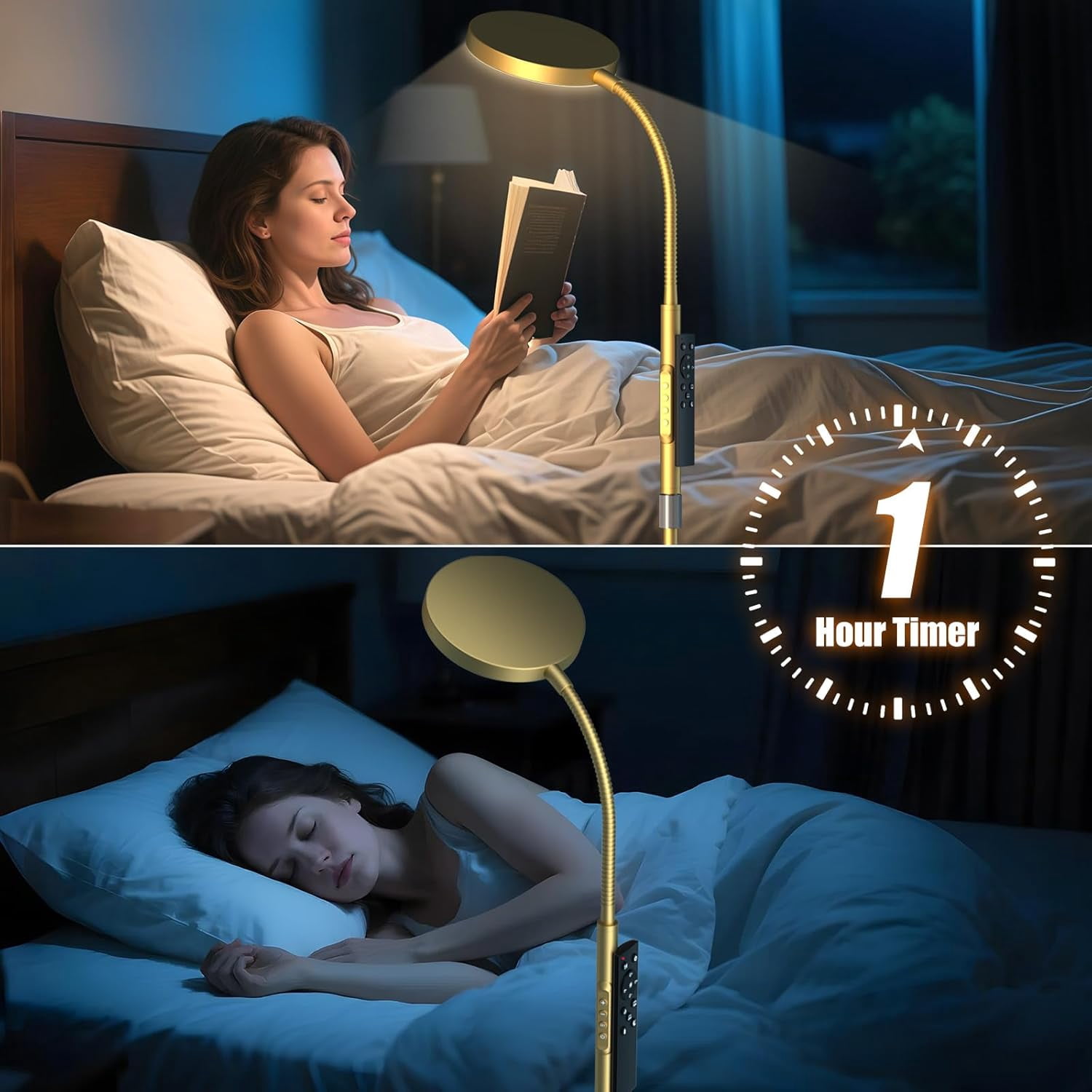 chalian Floor Lamp, Adjustable Height Floor Lamps for Living Room Bedroom, 120 LED Super Bright Standing Lamp Remote & Touch Control Dimmable Gooseneck Tall Stand Reading Lamp for Office Craft, Gold
