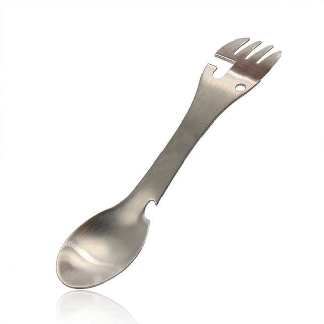 1 Pce Fourchette Cuillère Multifonction 5-en-1 Camping Extérieur, Ouvre-Boîte 304 Argent Mat
