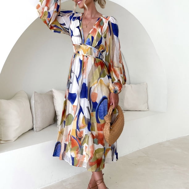 WILLBEST Vestidos de Verano para Mujer Vestido Largo de Manga Floral Moteado de Verano Francés para Mujer Chica