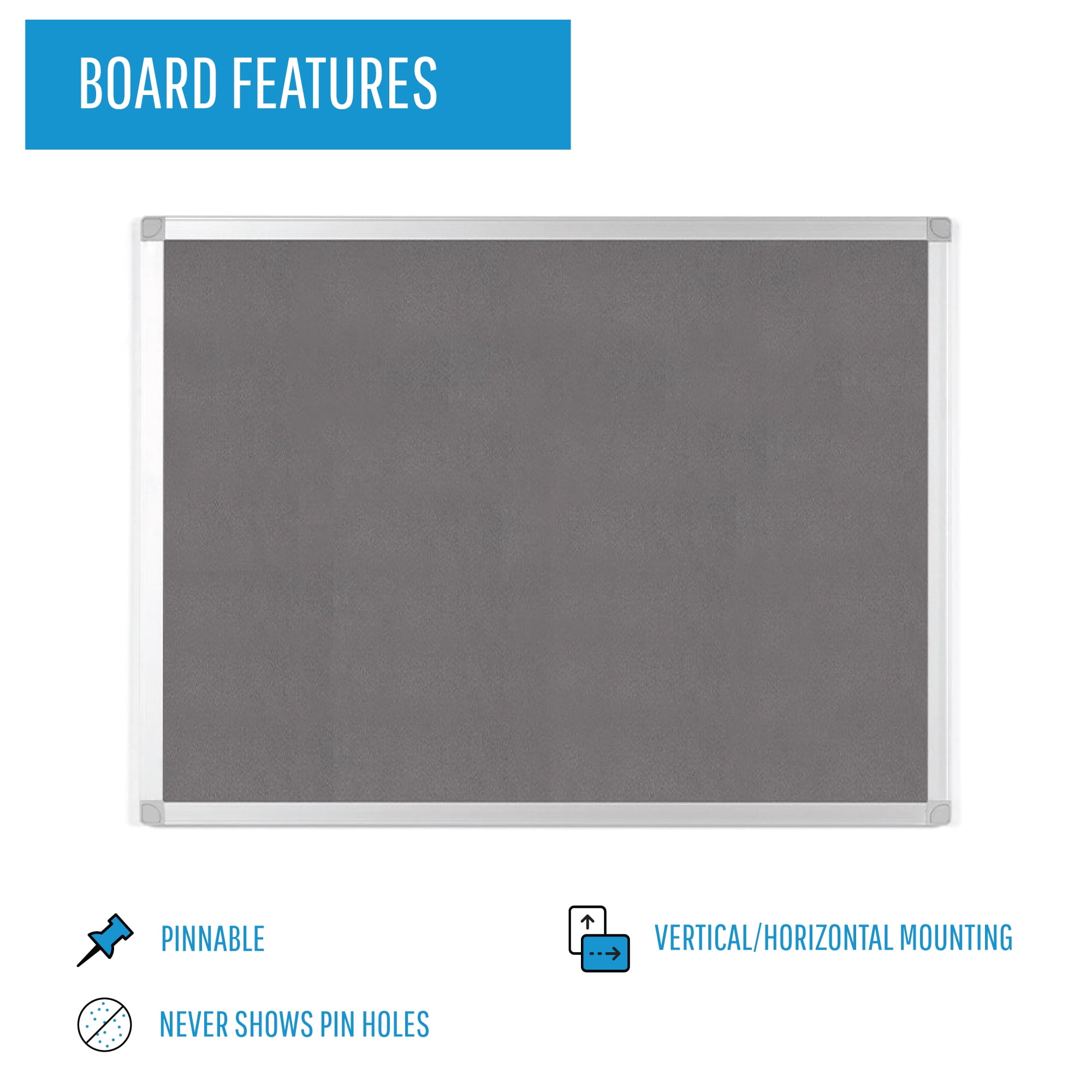 Bi-Silque FA03429214 24 x 36 in. Aluminum Frame MasterVision Ayda Felt Bulletin Board, Gray