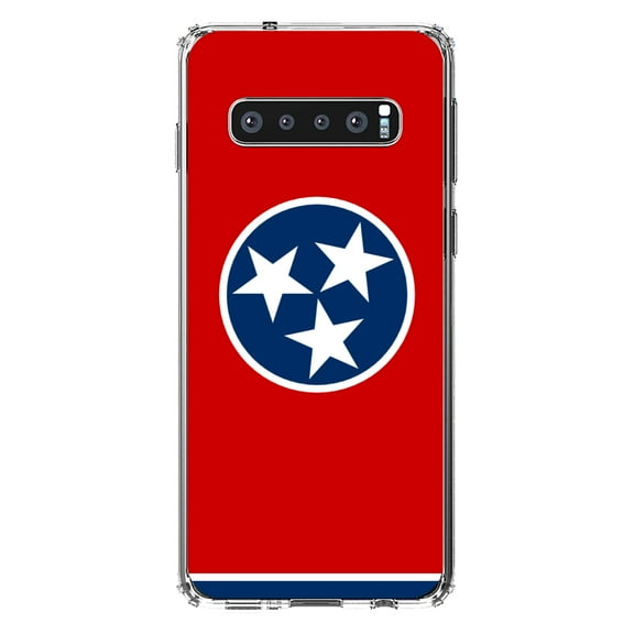 DistinctInk Clear Shockproof Hybrid Case for Samsung Galaxy S10  PLUS(6.4" Screen) - TPU Bumper, Acrylic Back, Tempered Glass Screen Protector - Tennessee State Flag - US State Flag