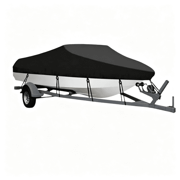 ZHZFKQ Boat Cover for 20–22Ft Boats,1200D Waterproof Heavy Duty Marine Tarp Black Cover,Fits Bass,V-Hull,Tri-Hull,Runabout&Fish Ski Boats