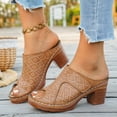 thumbnail image 3 of Rokment Geometric High Heels Dressy Slides Sandals for Women Ladies 2026 Fashion Casual Leather Open Peeptoe Orthopedic Platform Block Heeled Dress Slip on Summer Shoes Brown Size 8.5, 3 of 5