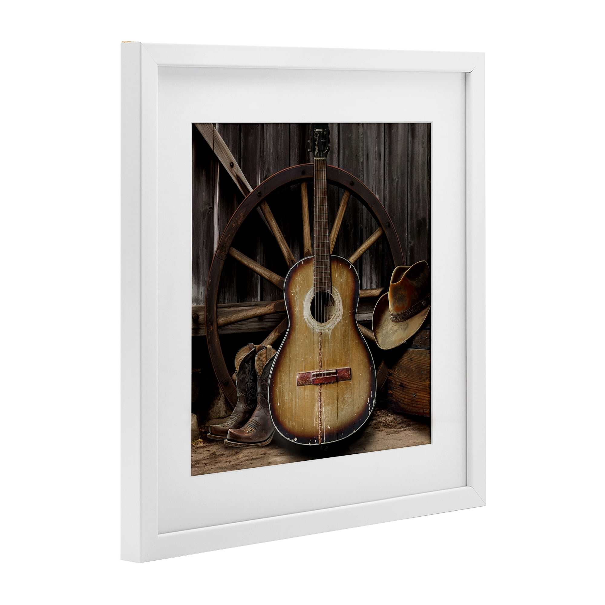 Stupell Industries Rustic Western Guitar with Hat White Framed Print Under Glass, design by CAD Designs