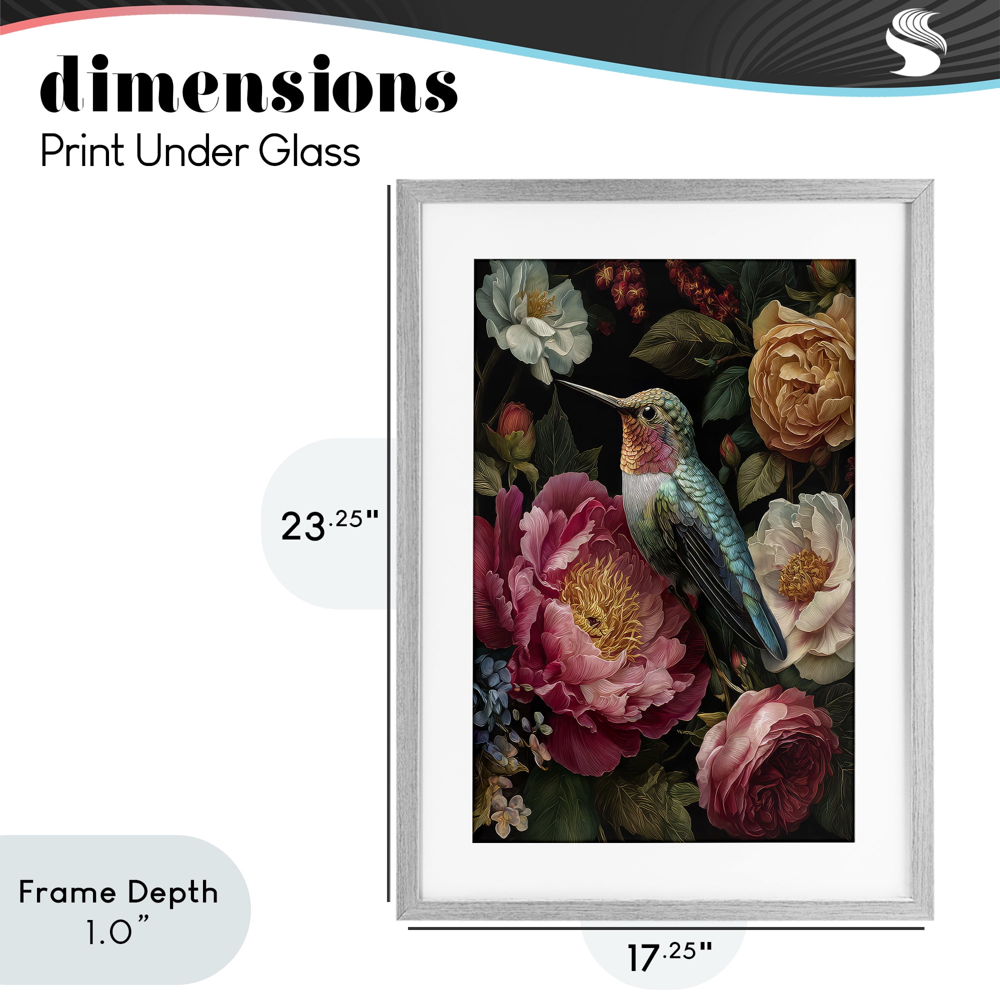 Stupell Industries Hummingbird & Lush Blooms Gray Framed Print Under Glass, design by The Wands Want