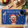 thumbnail image 2 of Merry Christmas Placemats Set of 6, Blue Winter Xmas Hat Deer Snowflake Placemats for Dining Table, Place Mats for Kitchen Tabletop, Waterproof Wipeable Dining Table Mats Set, 2 of 9