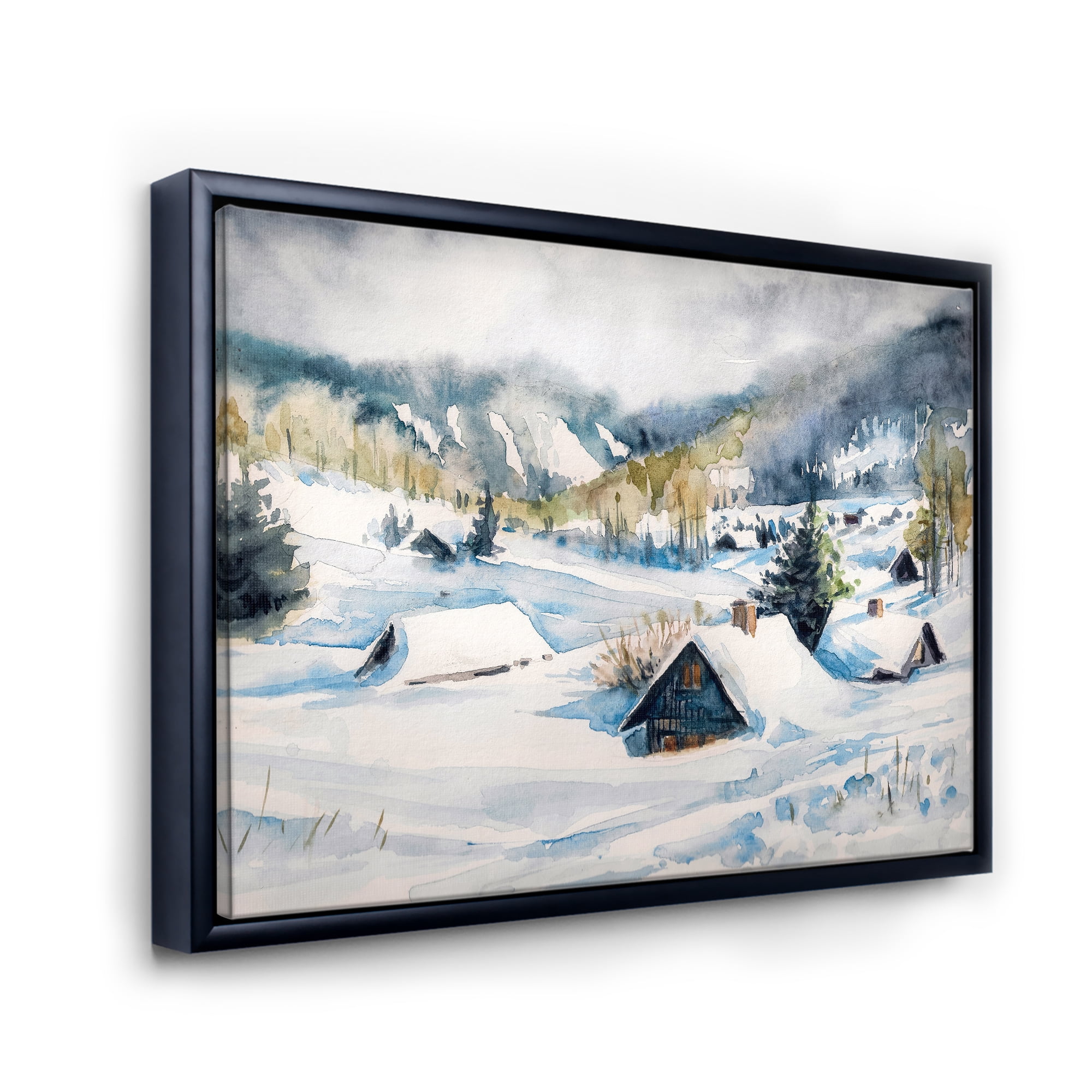 Designart 'Winter In Mountain Village' Traditional Framed Canvas Wall Art Print
