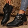 thumbnail image 5 of Xfvqtps Buckle Strap Ankle Boots for Women Chunky Heel Pointed Toe Chelsea Boots with Studded Accents Slip on Comfortable Fashion Winter Shoes, 5 of 8