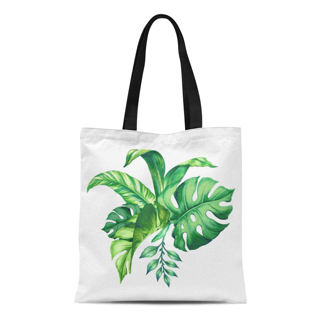 KDAGR Canvas Bag Resuable Tote Grocery Shopping Bags Tropic Watercolor