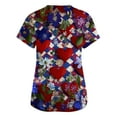 thumbnail image 4 of Lumtrix Valentines Scrubs for Women V Neck Cute Heart Printed Tops Soft Side Slit Short Sleeve Nursing Uniform Plus Size Shirts with Pockets Red 3XL, 4 of 5