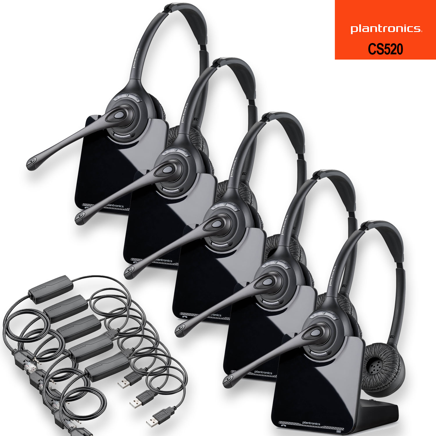 Plantronics CS520 Wireless Headset System + APU72 Hook Switch Cable