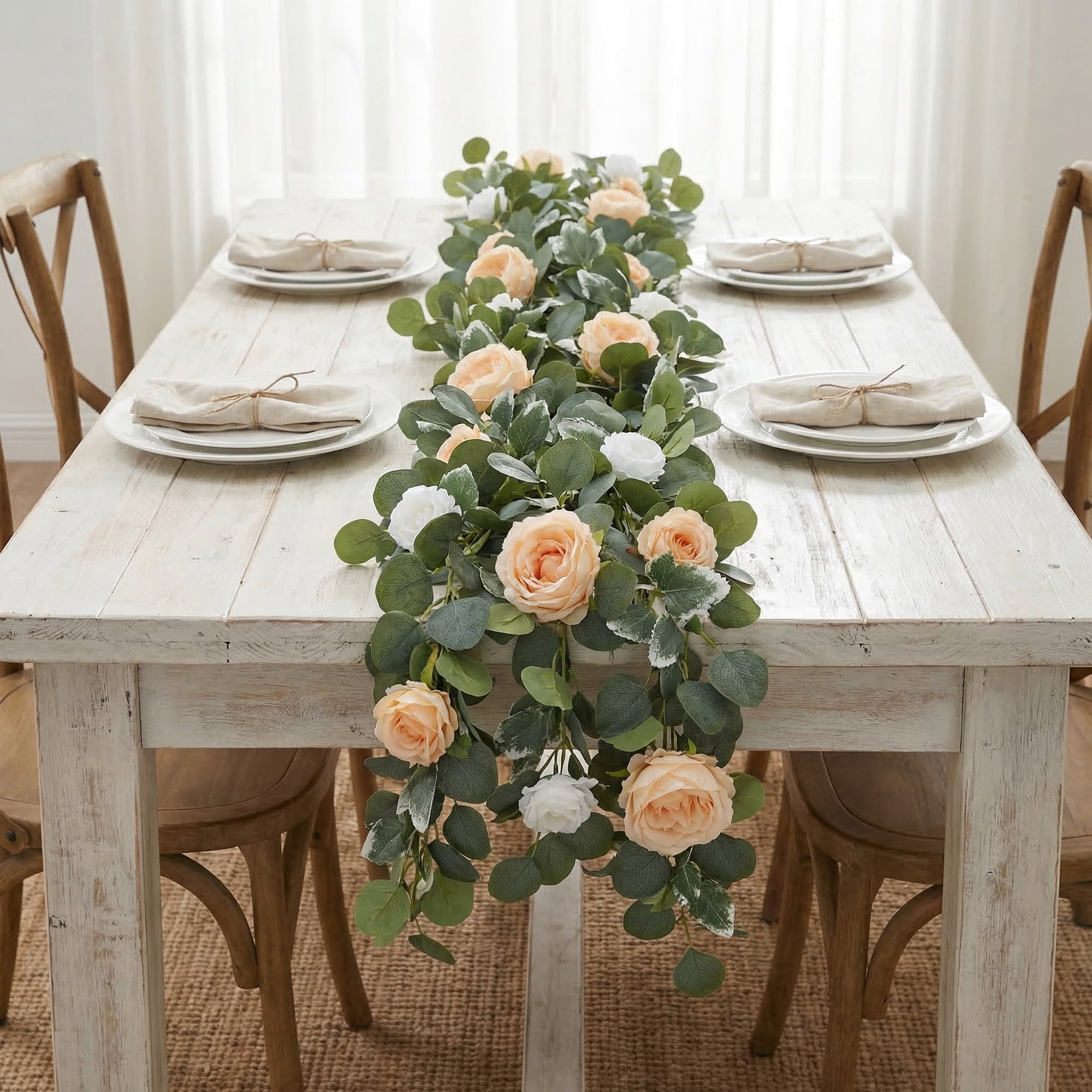 Unique Bargains 4Pcs Artificial Eucalyptus Garland Faux Flower Vine Pink Champagne 71inch
