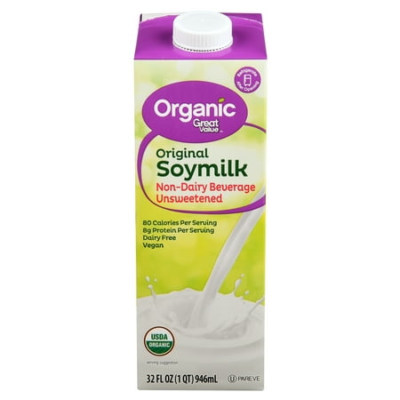 (6 Pack) Great Value Organic Original Soymilk, Unsweetened, 32 fl