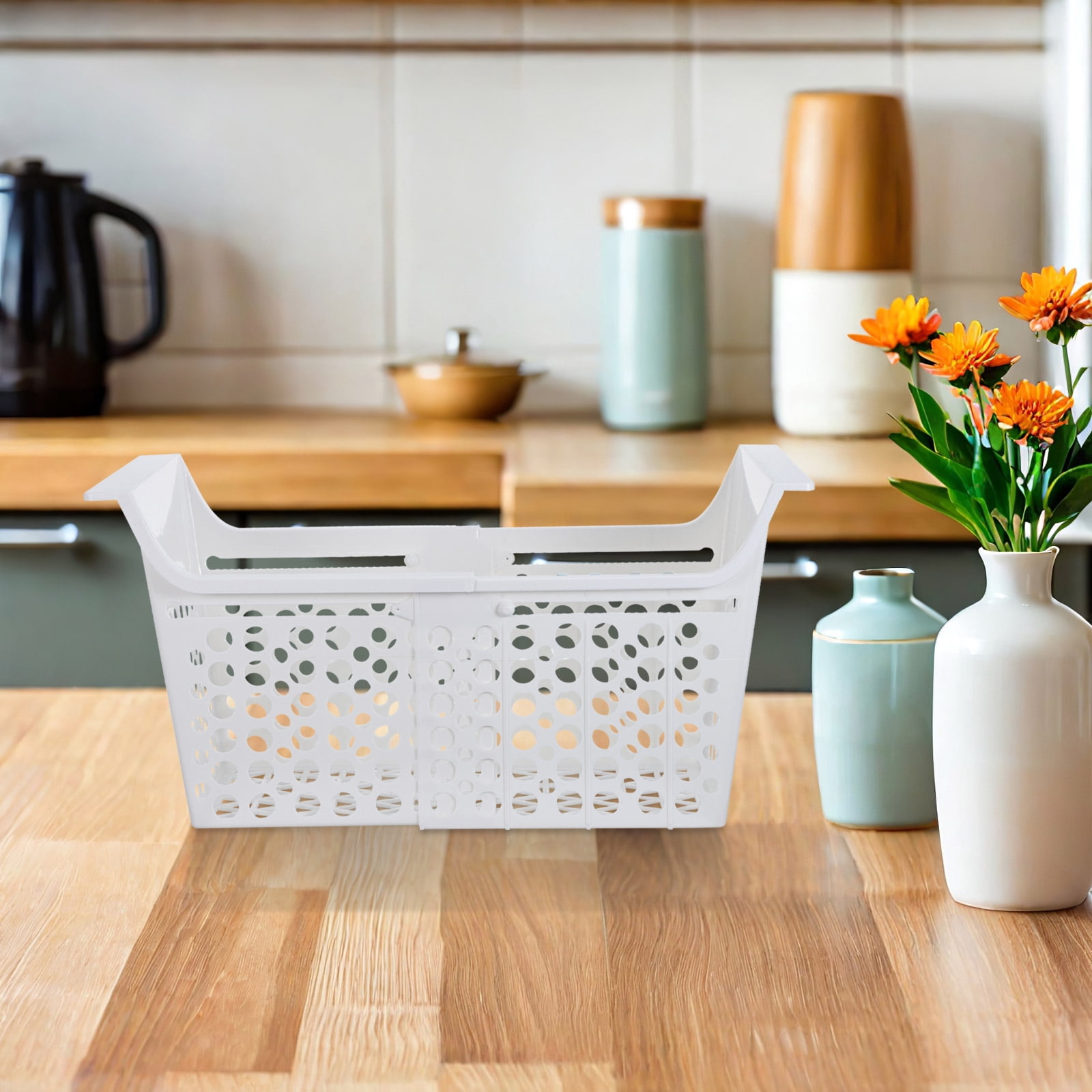 LOLIPPYY Expandable Wire Freezer Organizer Basket in White - Adjustable Chest Freezer Bin for Refrigerator and Kitchen Storage Solutions