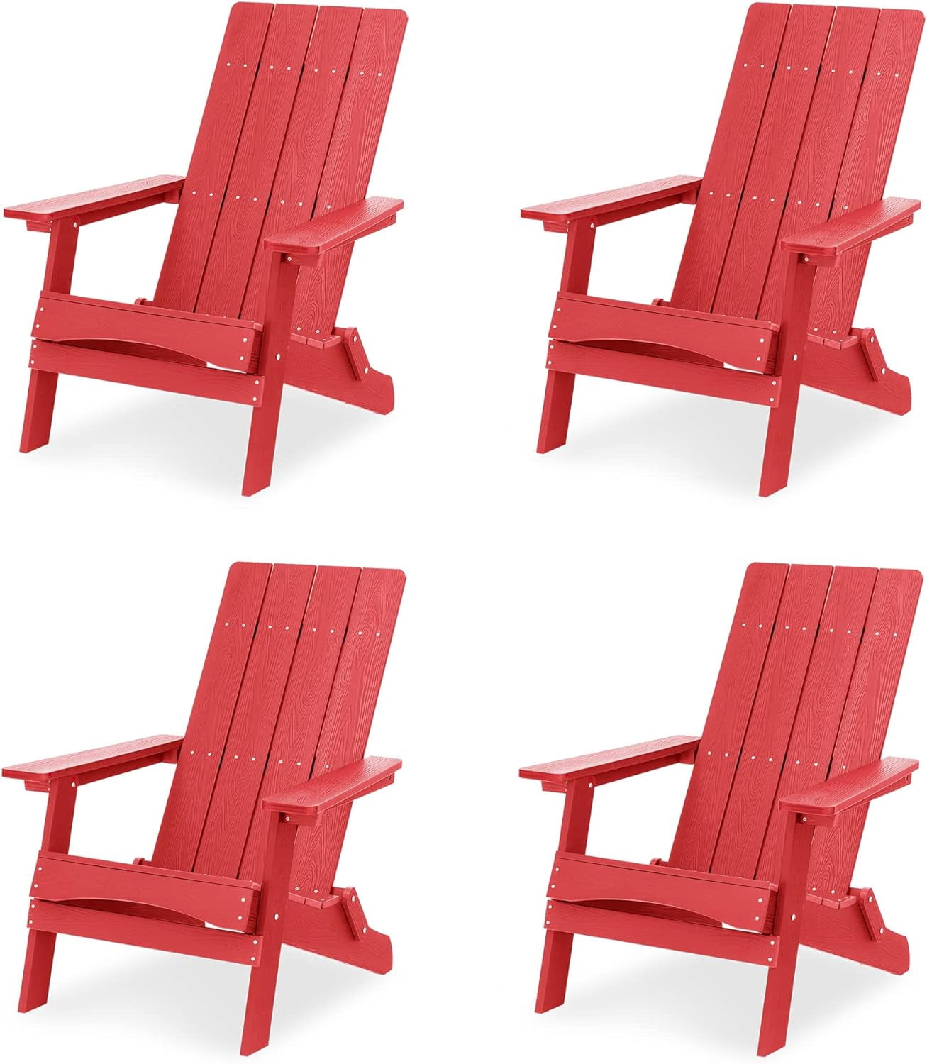 Dycanpo Folding Adirondack Chairs Set of 8, Hdps Poly Modern Outdoor Chair Weather Resistant, Red