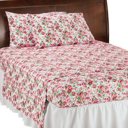 - Bed Tite Floral Seamless Microfiber Sheet Set - Includes Flat Sheet, Fitted Sheet, and 2 Pillow Cases, Twin, Blush