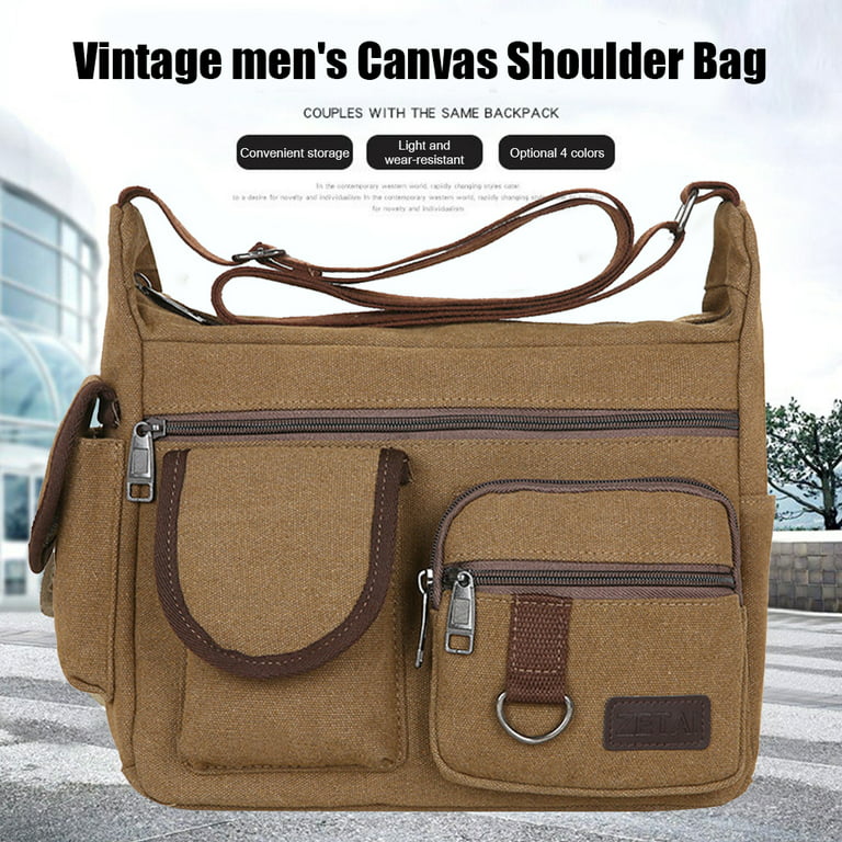 Leather Men Travel Handbag Shoulder Bag Messenger Crossbody Bag Coffee Brown